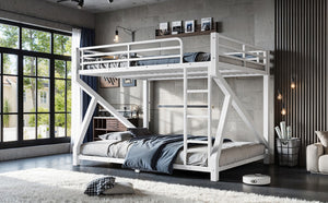 English Elm Queen Over Bunk Bed Heavy Duty Steel Frame Low Profile Sleeping for Shared Rooms W5305S00305