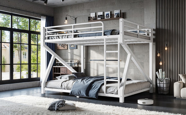 English Elm Queen Over Bunk Bed Heavy Duty Steel Frame Low Profile Sleeping for Shared Rooms W5305S00305