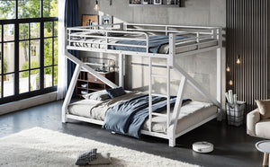 English Elm Queen Over Bunk Bed Heavy Duty Steel Frame Low Profile Sleeping for Shared Rooms W5305S00305