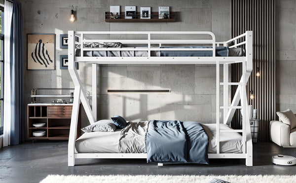 English Elm Queen Over Bunk Bed Heavy Duty Steel Frame Low Profile Sleeping for Shared Rooms W5305S00305