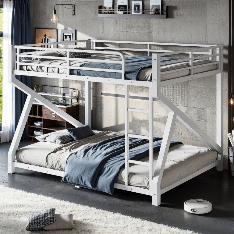 English Elm Queen Over Bunk Bed Heavy Duty Steel Frame Low Profile Sleeping for Shared Rooms W5305S00305