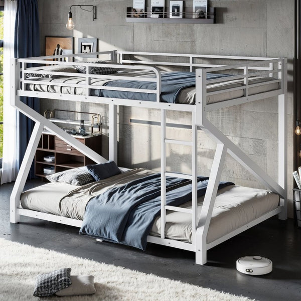 English Elm Queen Over Bunk Bed Heavy Duty Steel Frame Low Profile Sleeping for Shared Rooms W5305S00305