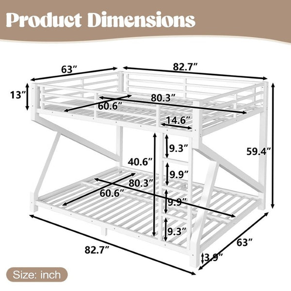 English Elm Queen Over Bunk Bed Heavy Duty Steel Frame Low Profile Sleeping for Shared Rooms W5305S00305