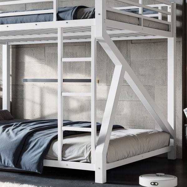 English Elm Queen Over Bunk Bed Heavy Duty Steel Frame Low Profile Sleeping for Shared Rooms W5305S00305
