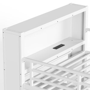 English Elm Twin Low Loft Bed with LED Lighting USB Port Storage Drawers and Clothing Rod White W5305S00307