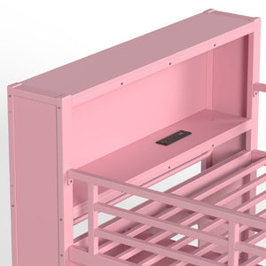 English Elm Twin Low Loft Bed with LED Lighting USB Port Storage Drawers and Clothing Rod Pink W5305S00308