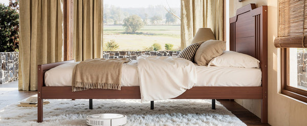 English Elm Queen Solid Bamboo Platform Bed with Tall Headboard for Modern Bedroom No Box Spring Needed W5316P484002