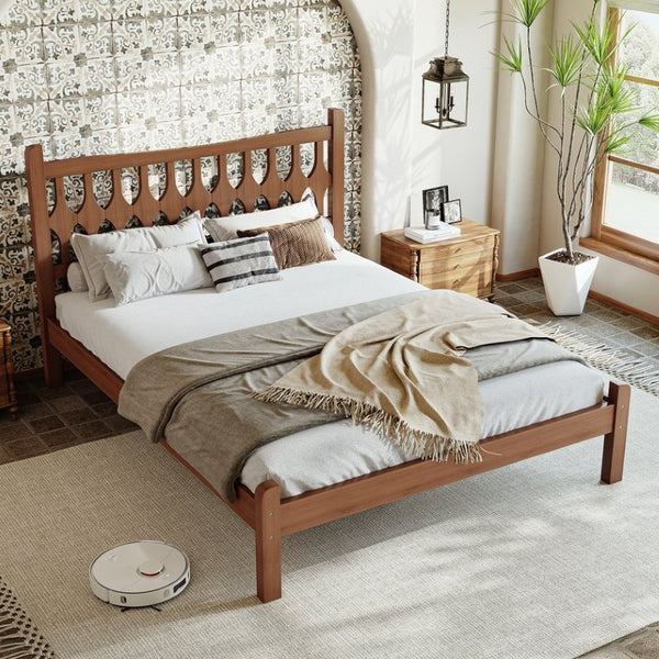 English Elm Full Size Solid Bamboo Platform Bed with Geometric Diamond Headboard for Modern Bedrooms W5316P484021