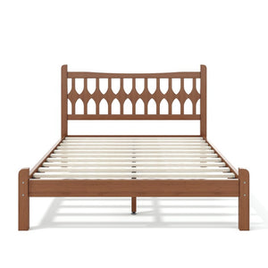 English Elm Full Size Solid Bamboo Platform Bed with Geometric Diamond Headboard for Modern Bedrooms W5316P484021