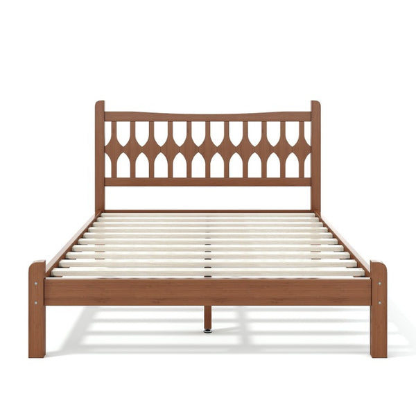 English Elm Full Size Solid Bamboo Platform Bed with Geometric Diamond Headboard for Modern Bedrooms W5316P484021