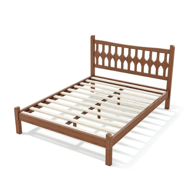 English Elm Full Size Solid Bamboo Platform Bed with Geometric Diamond Headboard for Modern Bedrooms W5316P484021