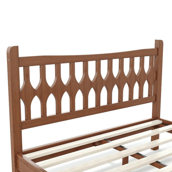 English Elm Full Size Solid Bamboo Platform Bed with Geometric Diamond Headboard for Modern Bedrooms W5316P484021
