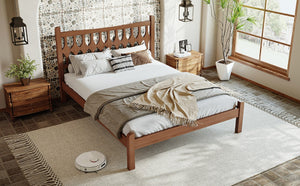 English Elm Full Size Solid Bamboo Platform Bed with Geometric Diamond Headboard for Modern Bedrooms W5316P484021
