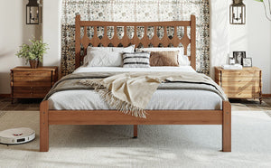 English Elm Full Size Solid Bamboo Platform Bed with Geometric Diamond Headboard for Modern Bedrooms W5316P484021