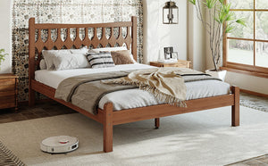 English Elm Full Size Solid Bamboo Platform Bed with Geometric Diamond Headboard for Modern Bedrooms W5316P484021