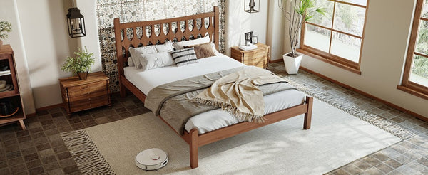 English Elm Full Size Solid Bamboo Platform Bed with Geometric Diamond Headboard for Modern Bedrooms W5316P484021