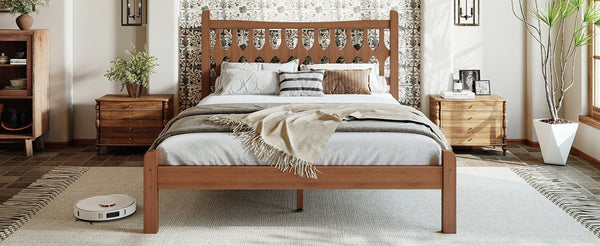 English Elm Full Size Solid Bamboo Platform Bed with Geometric Diamond Headboard for Modern Bedrooms W5316P484021