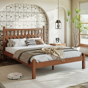English Elm Full Size Solid Bamboo Platform Bed with Geometric Diamond Headboard for Modern Bedrooms W5316P484021