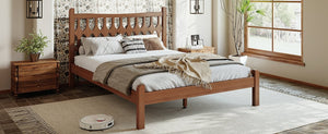 English Elm Full Size Solid Bamboo Platform Bed with Geometric Diamond Headboard for Modern Bedrooms W5316P484021