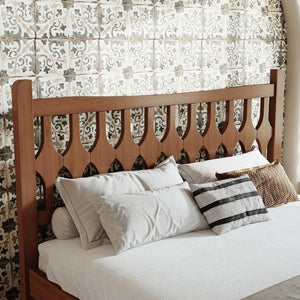 English Elm Full Size Solid Bamboo Platform Bed with Geometric Diamond Headboard for Modern Bedrooms W5316P484021