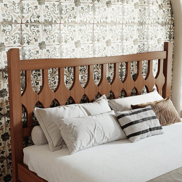 English Elm Full Size Solid Bamboo Platform Bed with Geometric Diamond Headboard for Modern Bedrooms W5316P484021