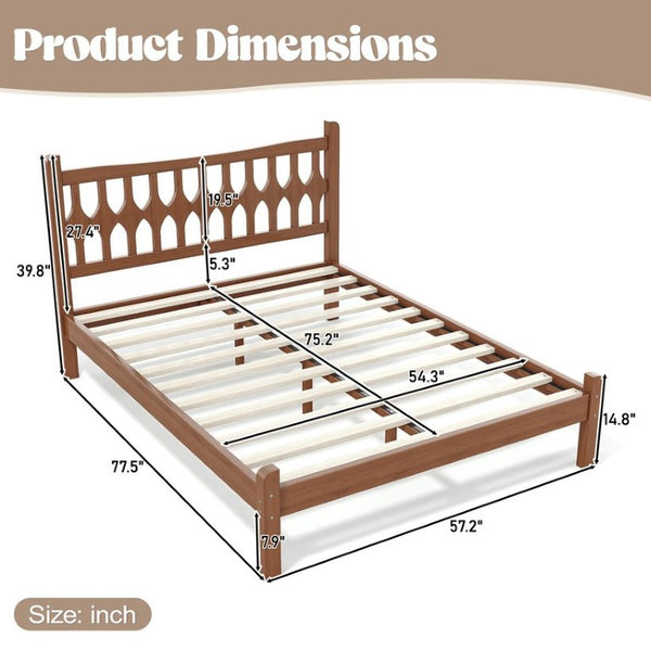 English Elm Full Size Solid Bamboo Platform Bed with Geometric Diamond Headboard for Modern Bedrooms W5316P484021