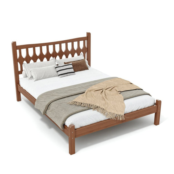 English Elm Full Size Solid Bamboo Platform Bed with Geometric Diamond Headboard for Modern Bedrooms W5316P484021