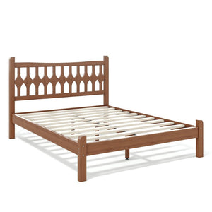 English Elm Full Size Solid Bamboo Platform Bed with Geometric Diamond Headboard for Modern Bedrooms W5316P484021