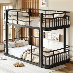 English Elm Twin Over Bunk Bed Steel Round Pipe Frame with Guardrails for Kids or Guests W5316P499395