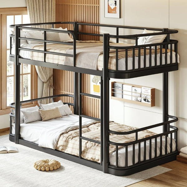 English Elm Twin Over Bunk Bed Steel Round Pipe Frame with Guardrails for Kids or Guests W5316P499395