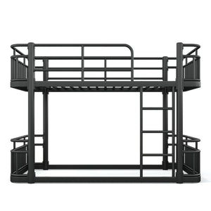English Elm Twin Over Bunk Bed Steel Round Pipe Frame with Guardrails for Kids or Guests W5316P499395