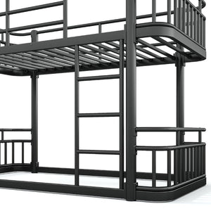 English Elm Twin Over Bunk Bed Steel Round Pipe Frame with Guardrails for Kids or Guests W5316P499395