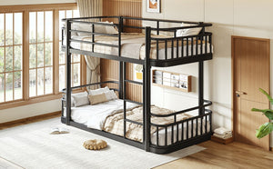 English Elm Twin Over Bunk Bed Steel Round Pipe Frame with Guardrails for Kids or Guests W5316P499395