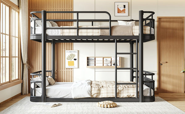 English Elm Twin Over Bunk Bed Steel Round Pipe Frame with Guardrails for Kids or Guests W5316P499395