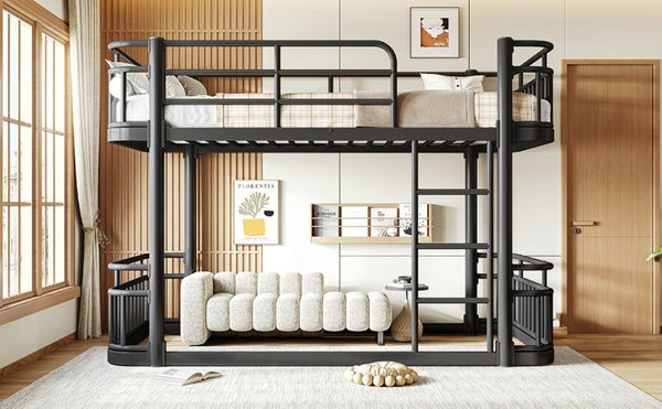 English Elm Twin Over Bunk Bed Steel Round Pipe Frame with Guardrails for Kids or Guests W5316P499395