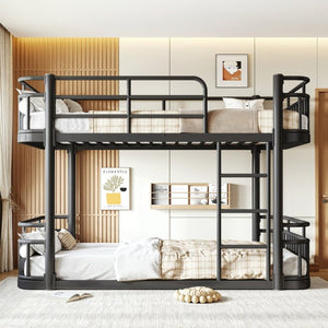 English Elm Twin Over Bunk Bed Steel Round Pipe Frame with Guardrails for Kids or Guests W5316P499395