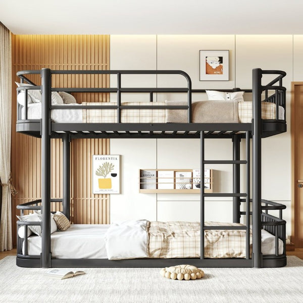 English Elm Twin Over Bunk Bed Steel Round Pipe Frame with Guardrails for Kids or Guests W5316P499395