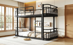 English Elm Twin Over Bunk Bed Steel Round Pipe Frame with Guardrails for Kids or Guests W5316P499395