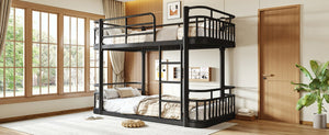 English Elm Twin Over Bunk Bed Steel Round Pipe Frame with Guardrails for Kids or Guests W5316P499395