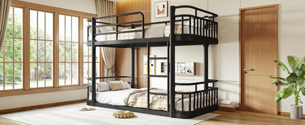 English Elm Twin Over Bunk Bed Steel Round Pipe Frame with Guardrails for Kids or Guests W5316P499395