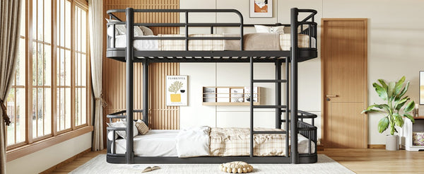 English Elm Twin Over Bunk Bed Steel Round Pipe Frame with Guardrails for Kids or Guests W5316P499395