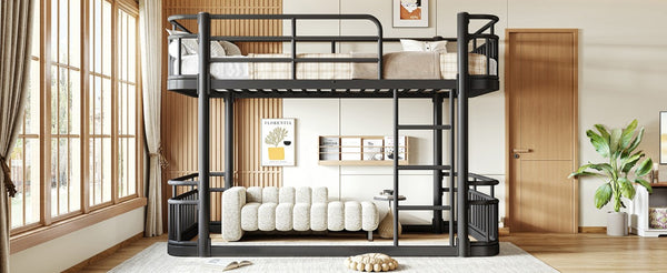 English Elm Twin Over Bunk Bed Steel Round Pipe Frame with Guardrails for Kids or Guests W5316P499395