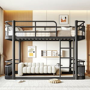 English Elm Twin Over Bunk Bed Steel Round Pipe Frame with Guardrails for Kids or Guests W5316P499395