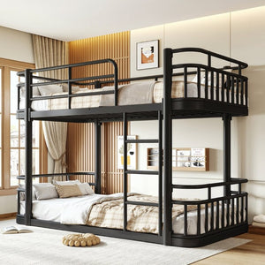 English Elm Twin Over Bunk Bed Steel Round Pipe Frame with Guardrails for Kids or Guests W5316P499395