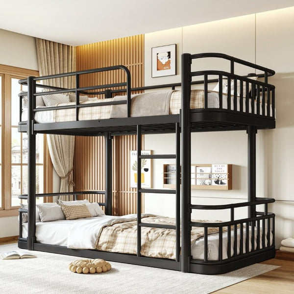 English Elm Twin Over Bunk Bed Steel Round Pipe Frame with Guardrails for Kids or Guests W5316P499395