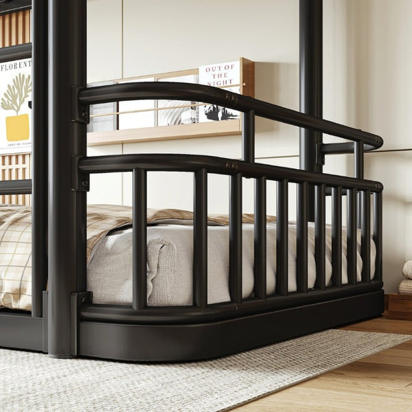 English Elm Twin Over Bunk Bed Steel Round Pipe Frame with Guardrails for Kids or Guests W5316P499395