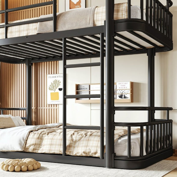 English Elm Twin Over Bunk Bed Steel Round Pipe Frame with Guardrails for Kids or Guests W5316P499395