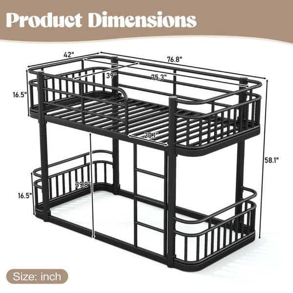 English Elm Twin Over Bunk Bed Steel Round Pipe Frame with Guardrails for Kids or Guests W5316P499395