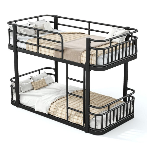 English Elm Twin Over Bunk Bed Steel Round Pipe Frame with Guardrails for Kids or Guests W5316P499395