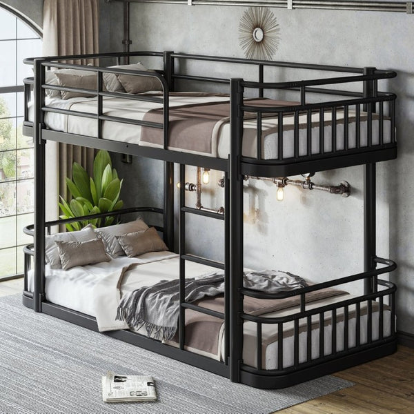 English Elm Twin XL Over XL Metal Bunk Bed with Guardrails for Teens and Adults Black W5316P499398